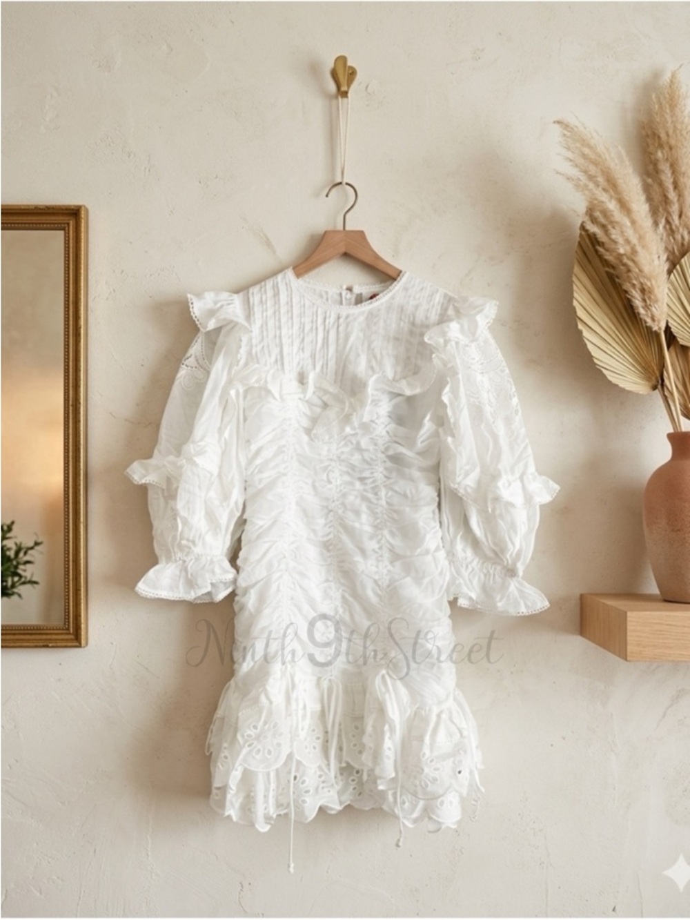 Farm Rio White Lace Cotton Mini Dress Eyelet Scalloped Victorian NWT S M